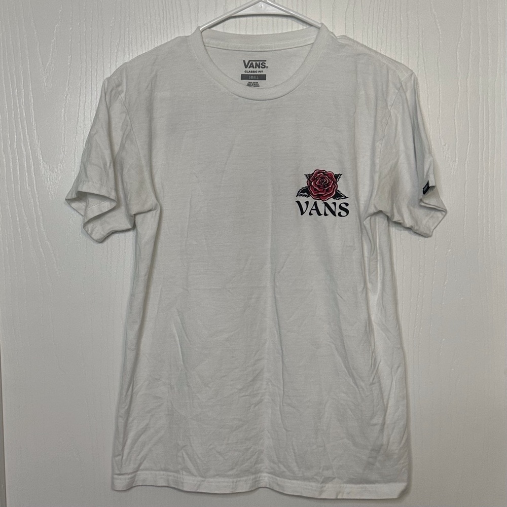 Vans Off The Wall white w/ rose‎ image classic fit casual tee shirt men’s small