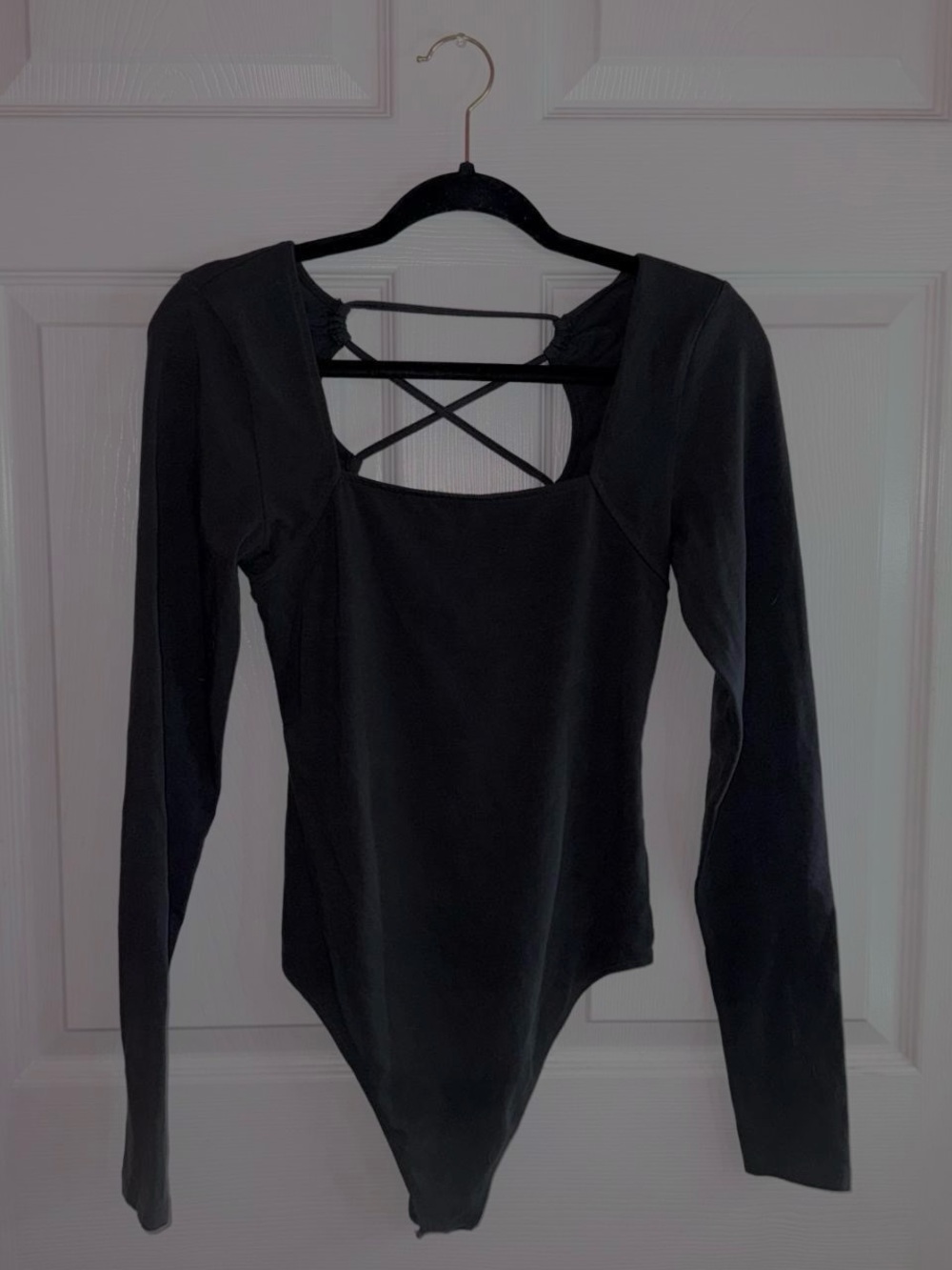 American Eagle Outfitters Black Long-Sleeve Bodysuit with Crisscross Back