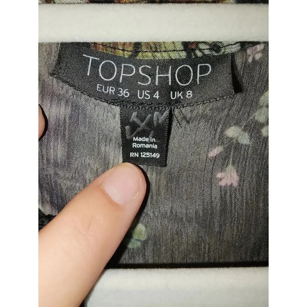 Top Shop Sheer Black Ruffle Top US Size 4 - Picture 4 of 5