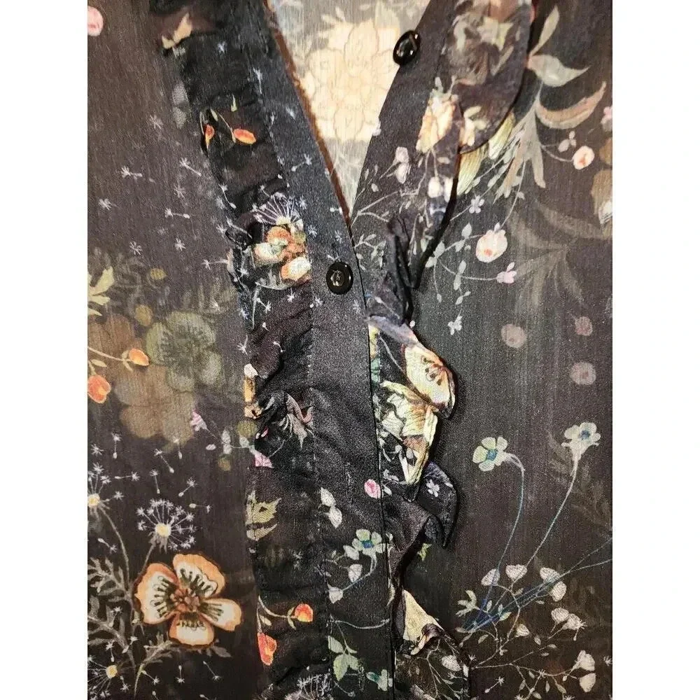 Top Shop Sheer Black Ruffle Top US Size 4 - Picture 3 of 5