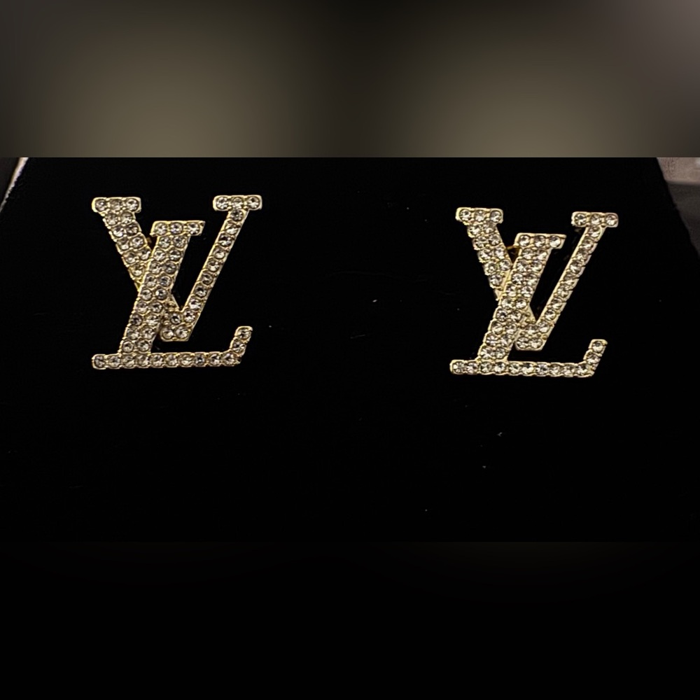 Louis Vuitton Gold Crystal Logo Earrings