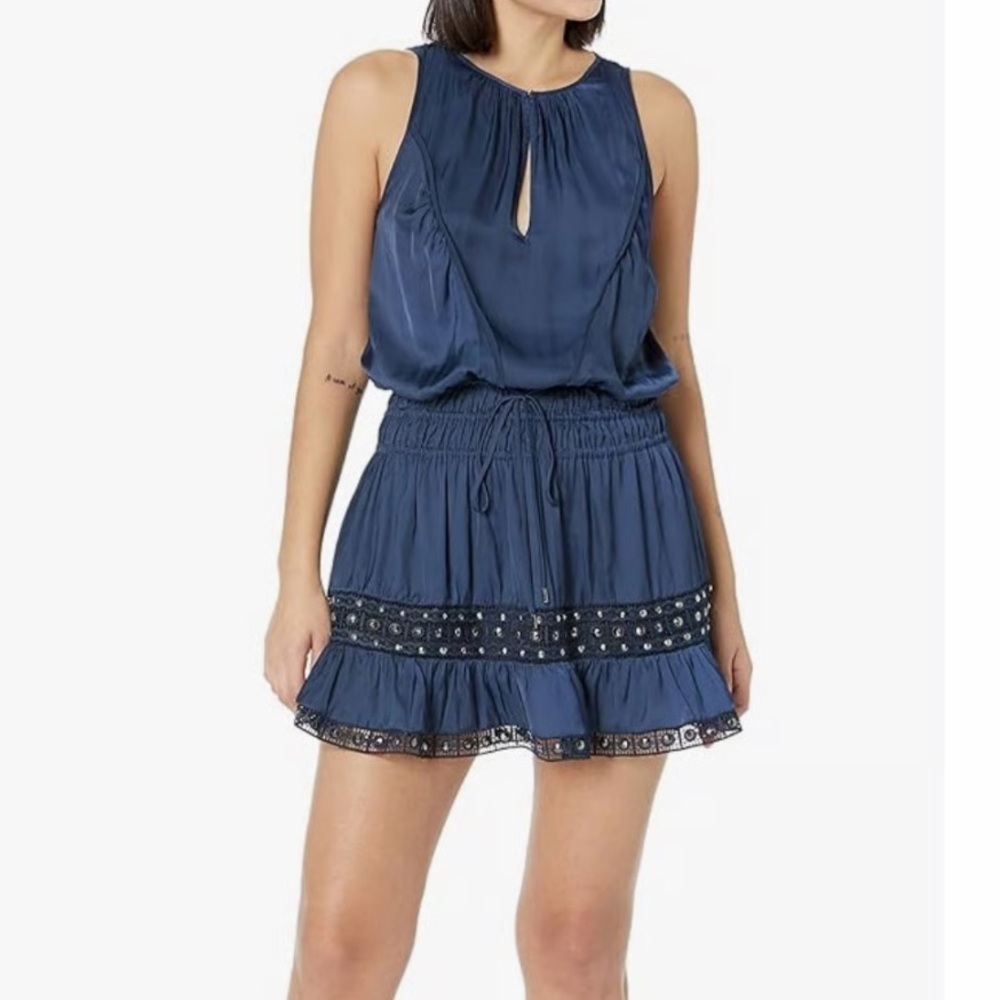 ☀️Ramy Brook Navy Embellished Ruffle Dress