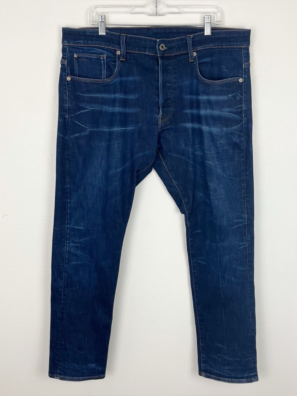 G-Star Raw 3301 Jeans Men's 38x31 Button Fly Blue Dark Denim Straight Tapered