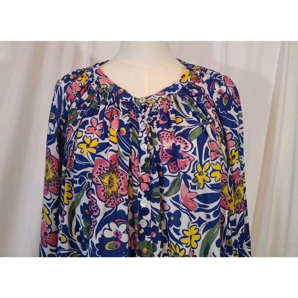 Roller Rabbit Womens Blue Floral Chachas Ada Blouse Top Medium - Picture 3 of 9