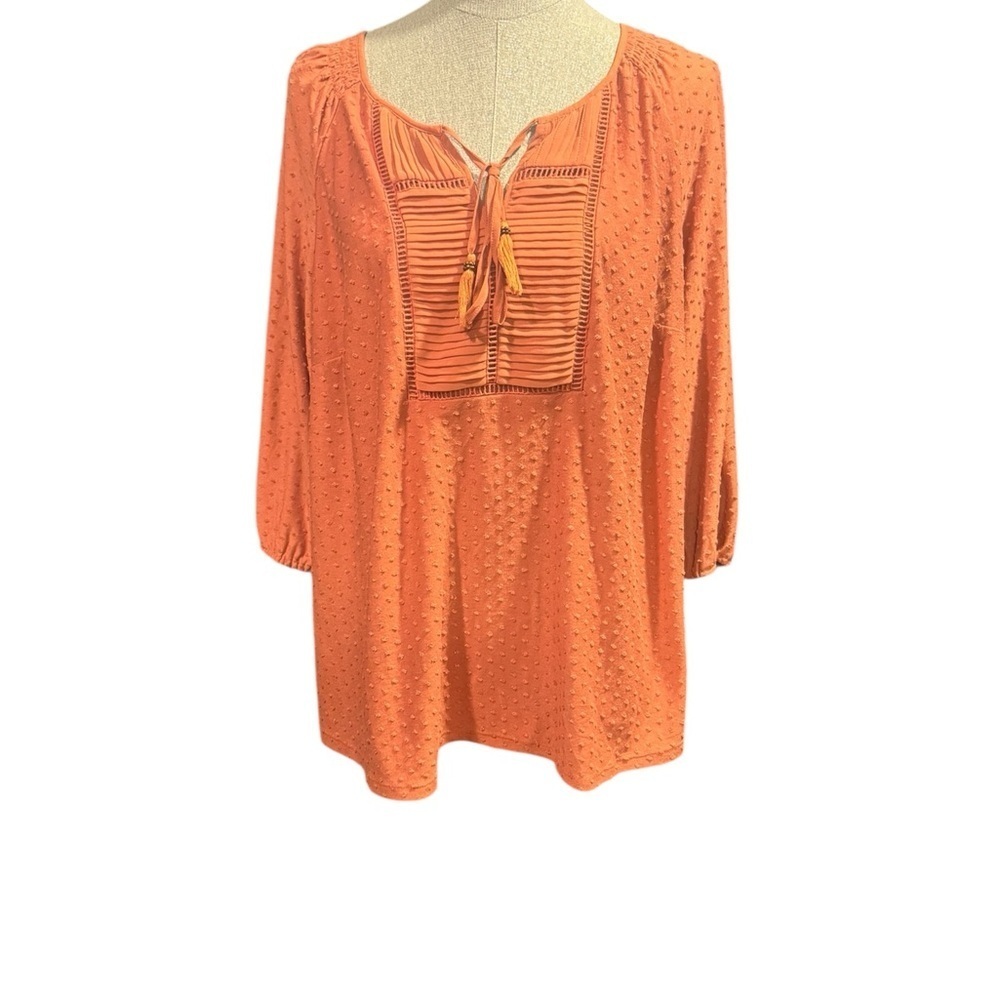 Daniel Rainn flowy clay orange Blouse with Elegant detail Sz 1x