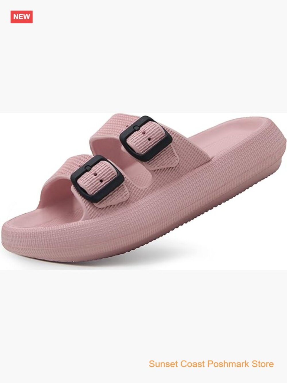 Slide Sandals Double Buckle Adjustable Slides EVA Flat Sandals Unisex