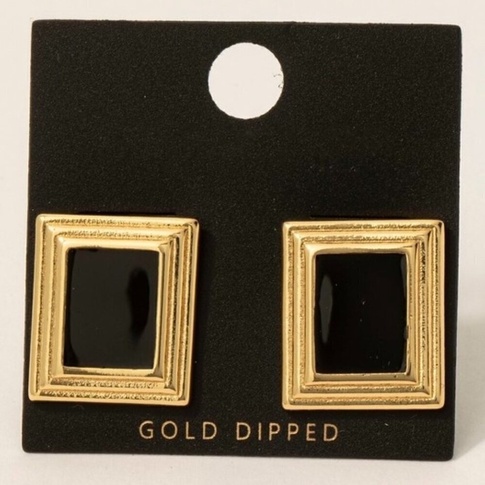 GOLD DIPPED FRAME STUD EARRINGS