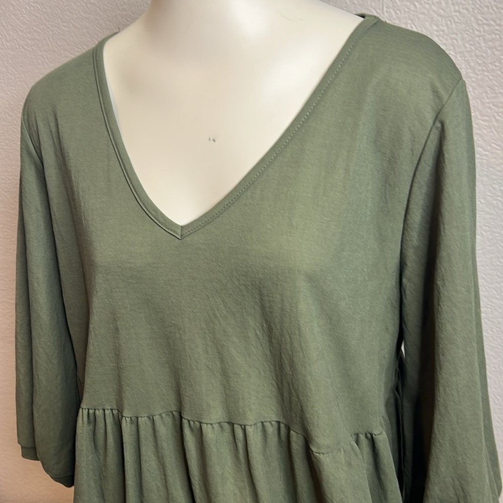 Little Basic Tee Olive Green Babydoll Dress | Size Large | Tiered & Flowy - Picture 2 of 5