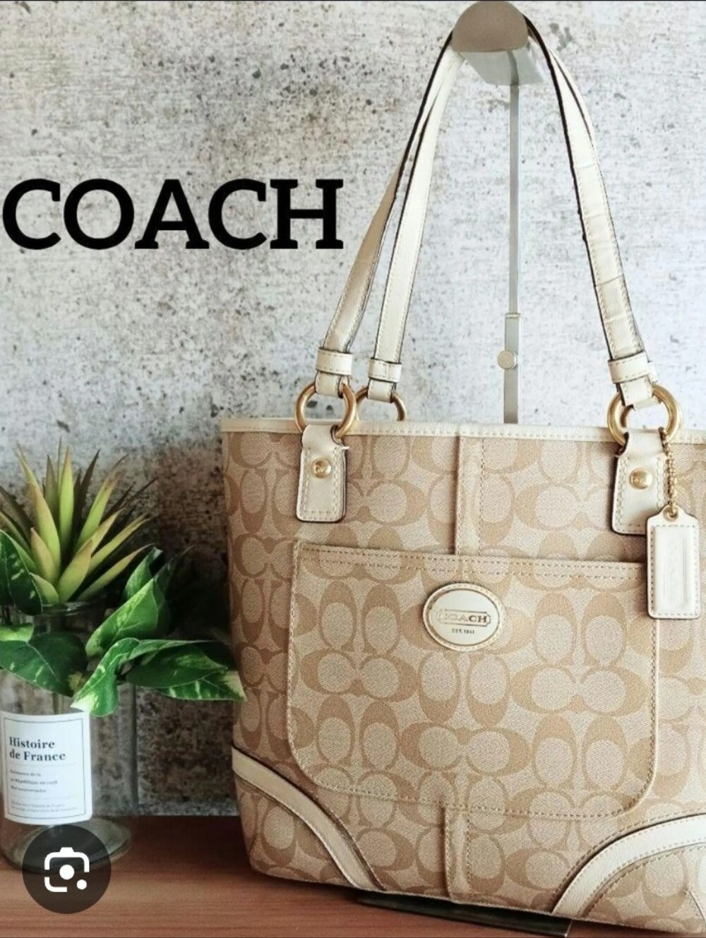 Coach Peyton Tote Bag Khaki And Tan Signature Canvas Exterior Gold Hardware