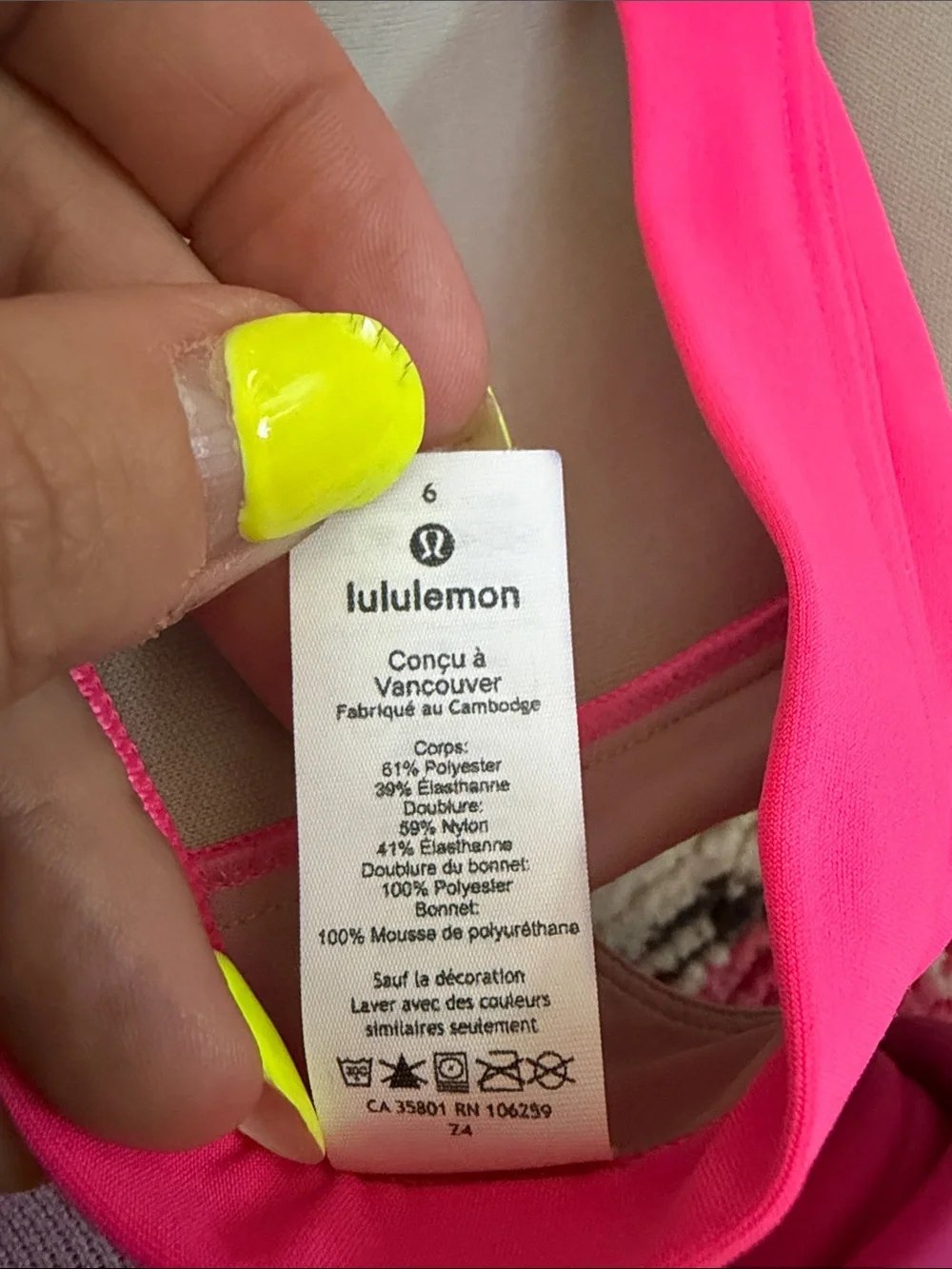 lululemon athletica Hot Pink Wireless Triangle Bikini Top size 6 - Picture 3 of 5