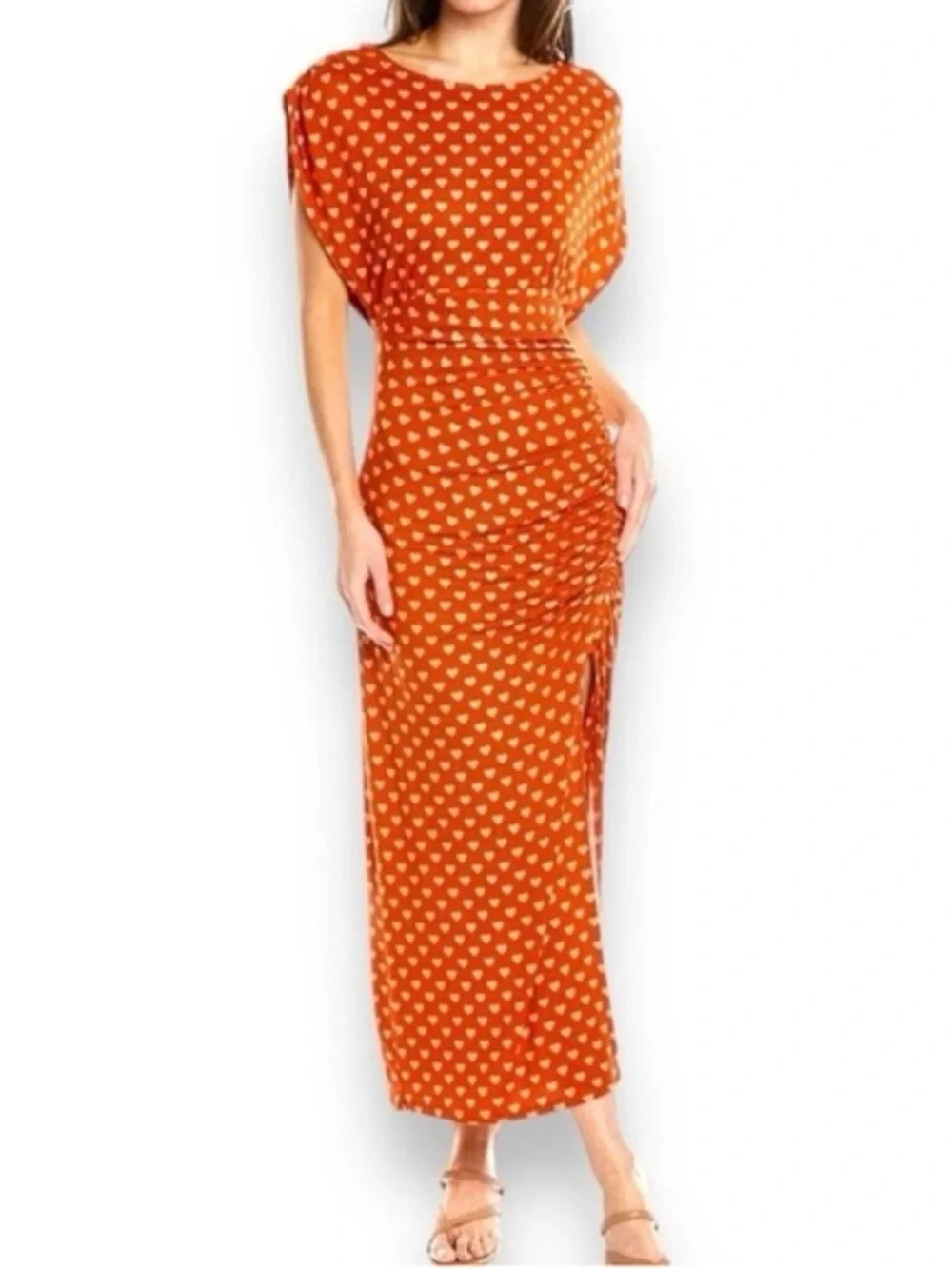 Free People NWT Lakeside Printed Midi Dress Sz L Ginger Combo Orange Summer - Picture 1 of 7