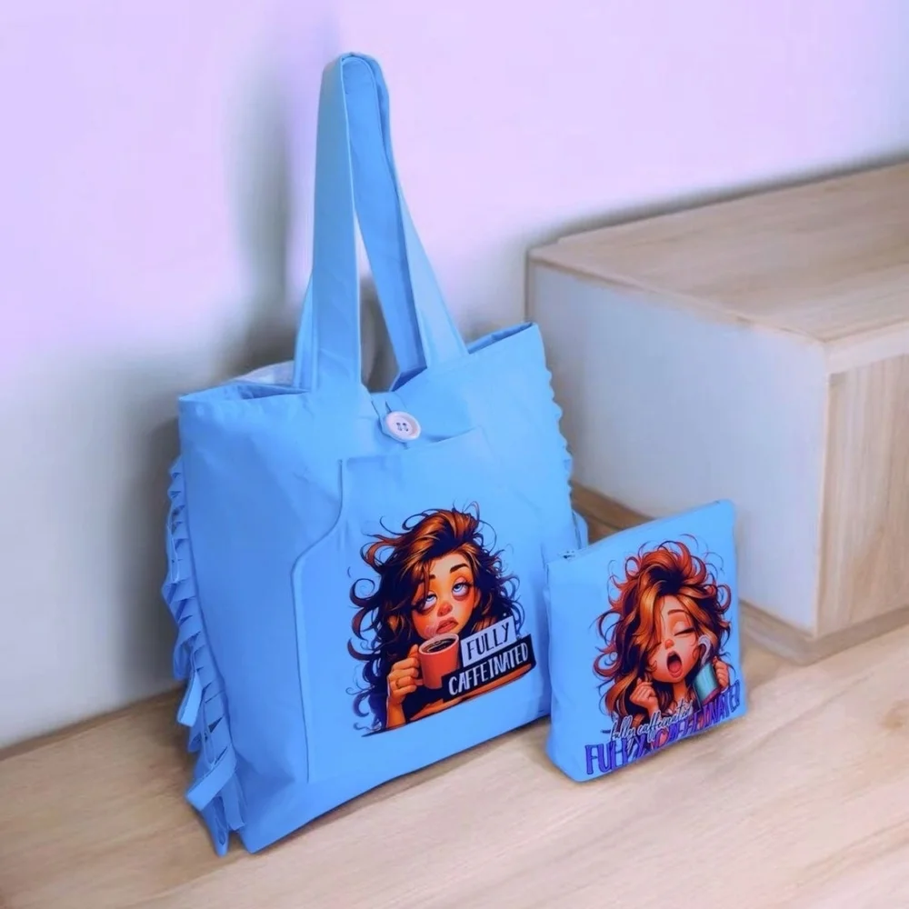 Chic Blue Graphic Tote Bag - Picture 2 of 4