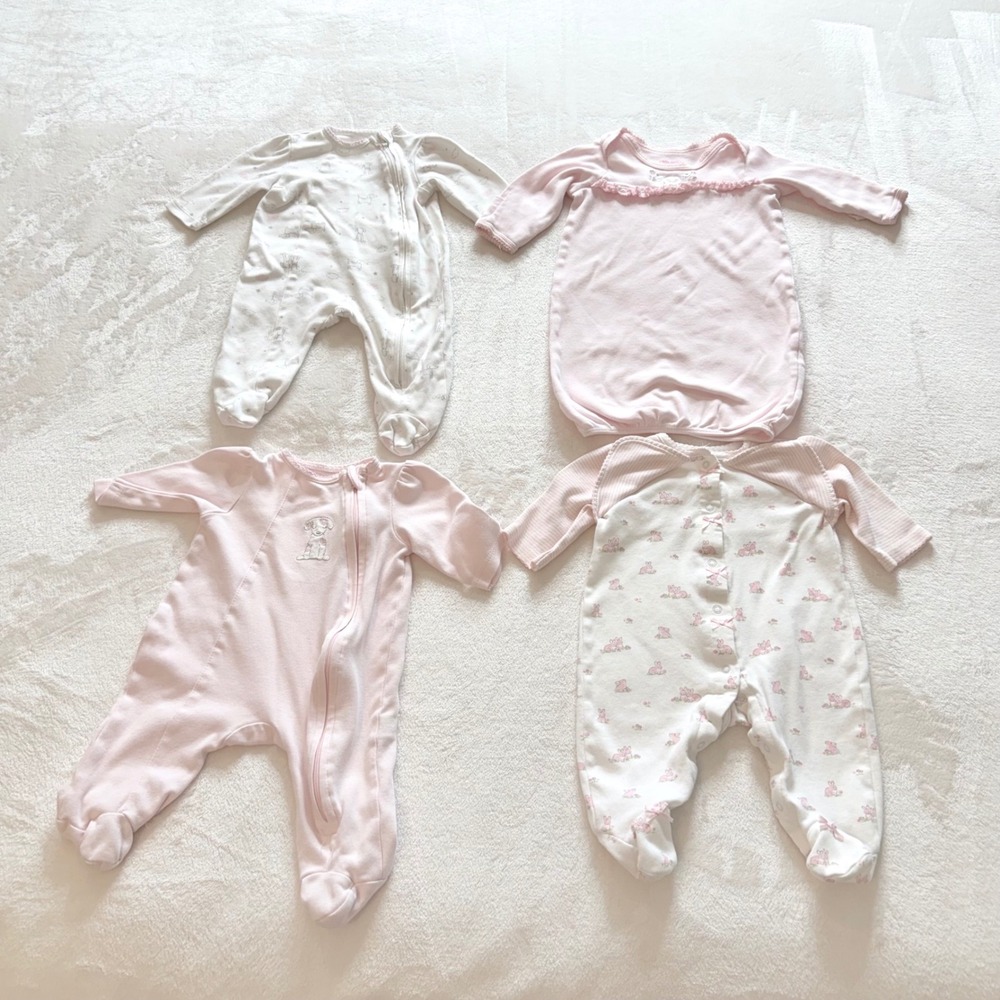 Little Me Baby Girl Sleepwear Lot 4 Pc Footed Sleepers Gown Pink 0-3M