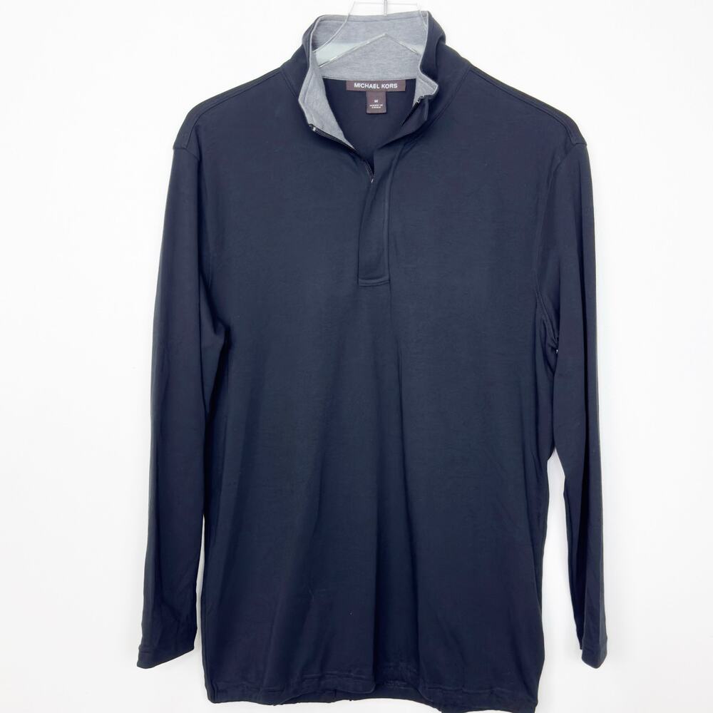 Michael Kors Men's Black Lon Sleeve Quarter Zip Top M