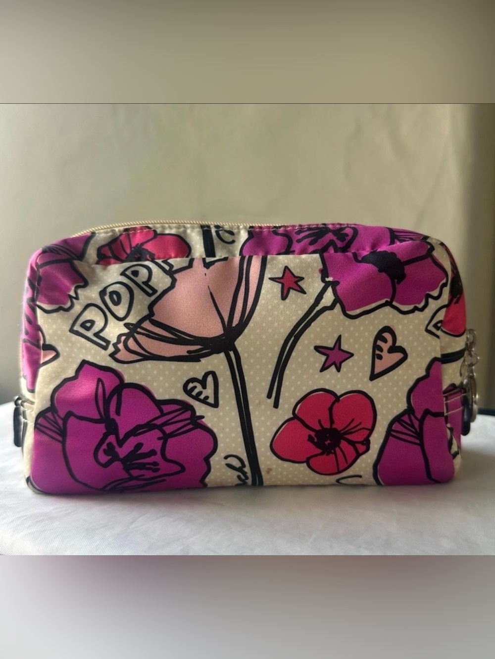 COACH Floral Poppy Cosmetic Pouch in Pink and Cream