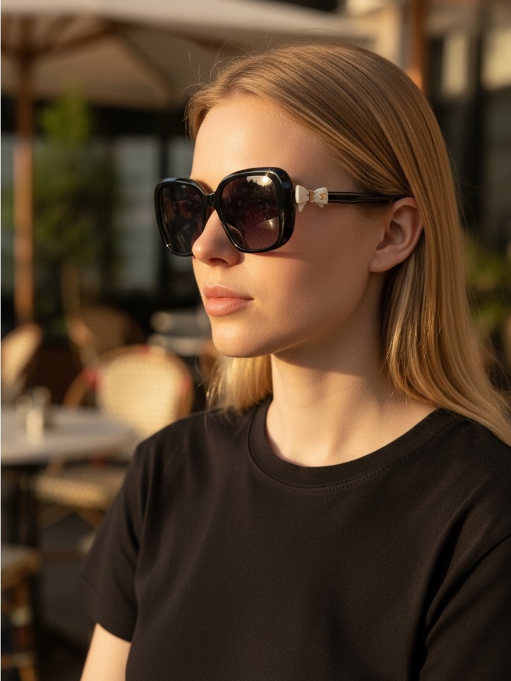 Chanel Bow Design Black Ladies Sunglasses