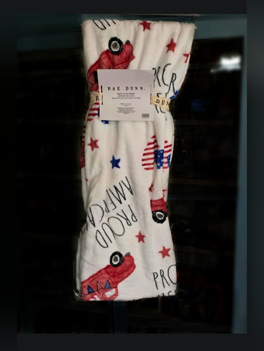 Rae Dunn Patriotic Plush Throw Blanket Red White Blue 4th Of July USA America