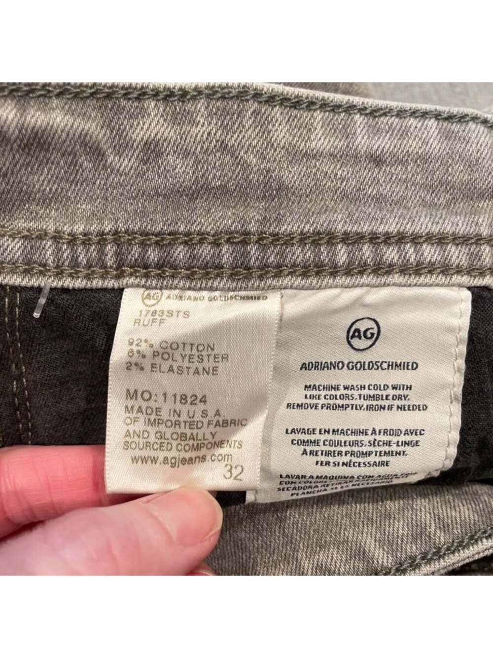 AG Tellis Slim Jean Mens 32x34 Light Gray Ruff Distressed Stretch Grunge Denim - Picture 5 of 12