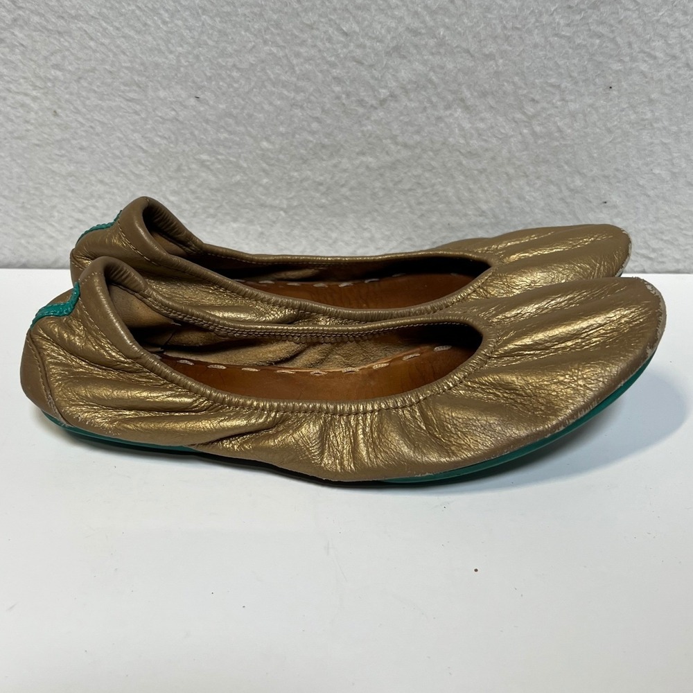 Tieks by Gavrieli Metallic Gold Leather Ballet Flats Teal Sole Size 8