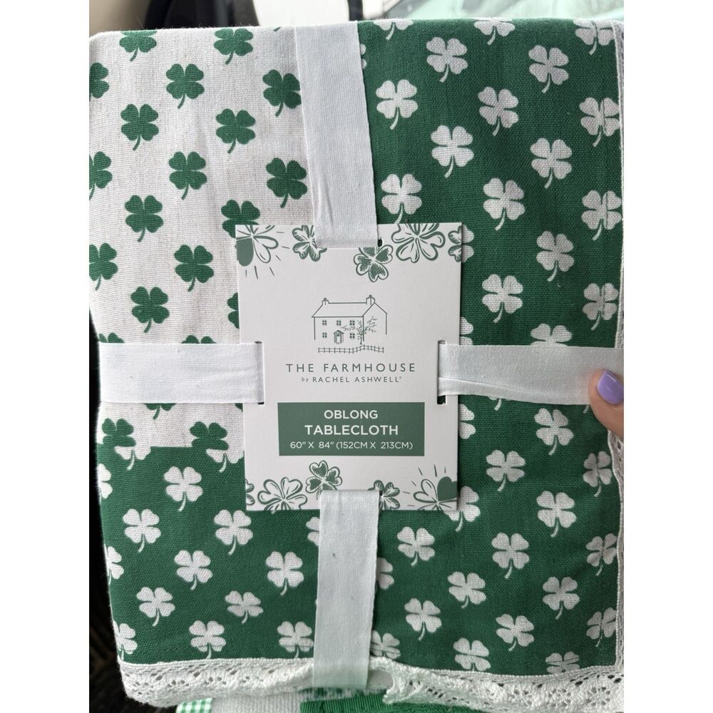 Rachel Ashwell Green Shamrocks St. Patrick's Day Tablecloth 60” X 84”