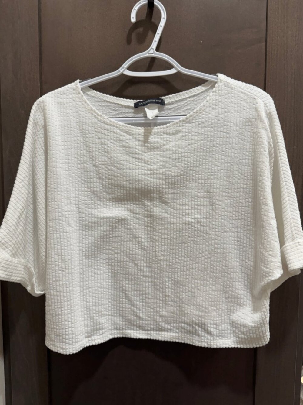 Caution to the wind White Textured Knit Top