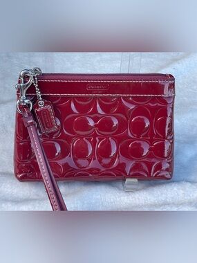 Coach Glossy Patent Wristlet in Cherry