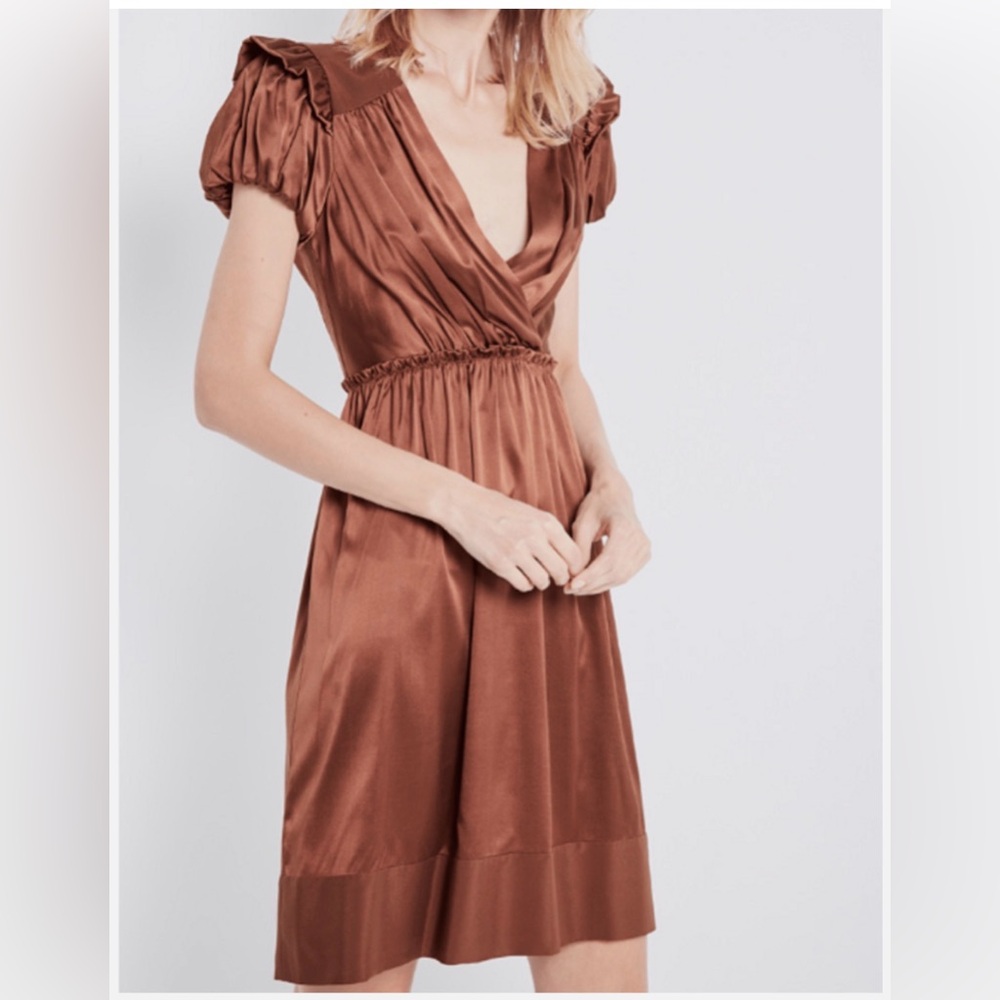 BCBG Max Azria Silk Wrap Dress‎ Puff Sleeve Size 8