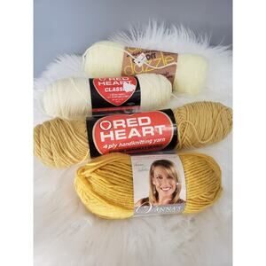 LOT 4 Vintage yellow acrylic yarn ombre‎ baby blanket lion brand red heart