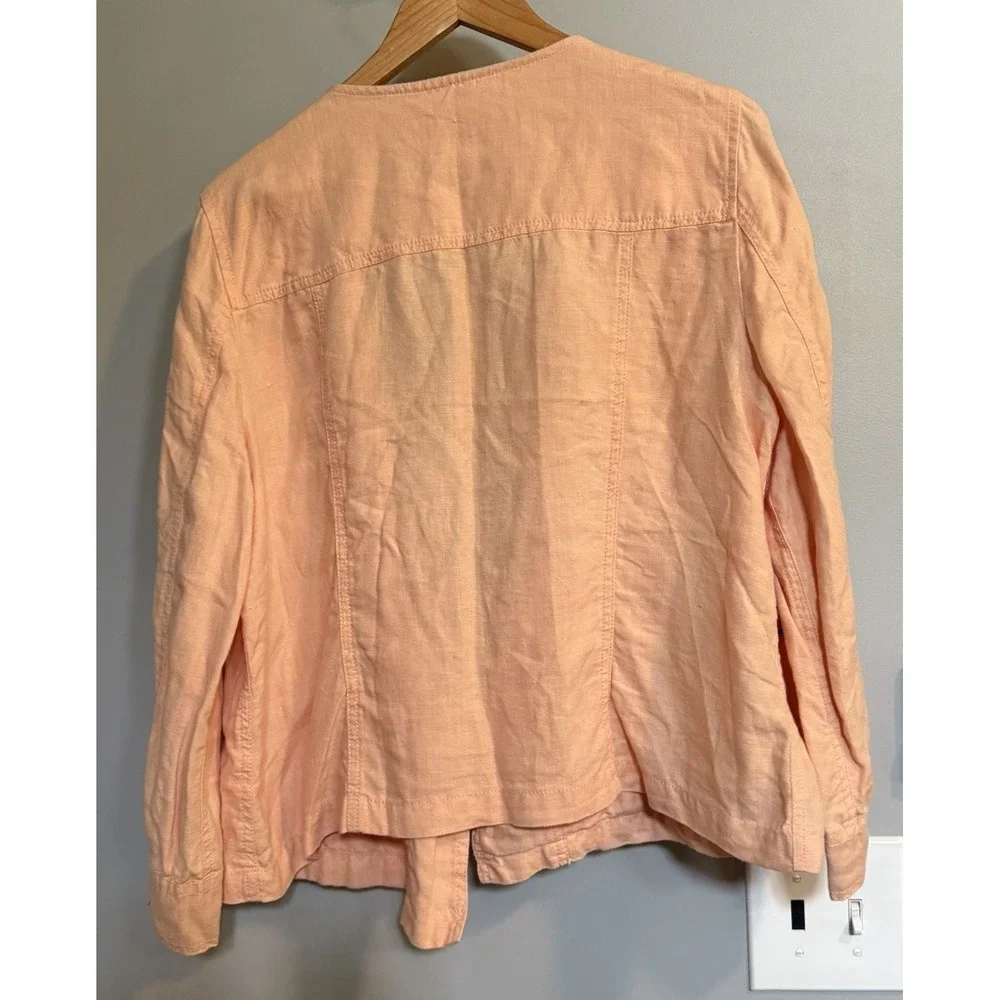 Chicos Jacket 100% Linen Open Moto Style Women's Size 2 - Picture 2 of 7
