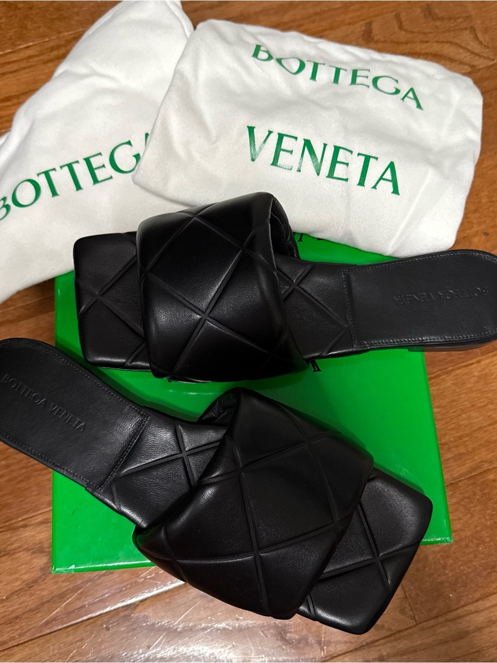 Bottega Veneta quilted embossed lagoon nappa leather black sandal