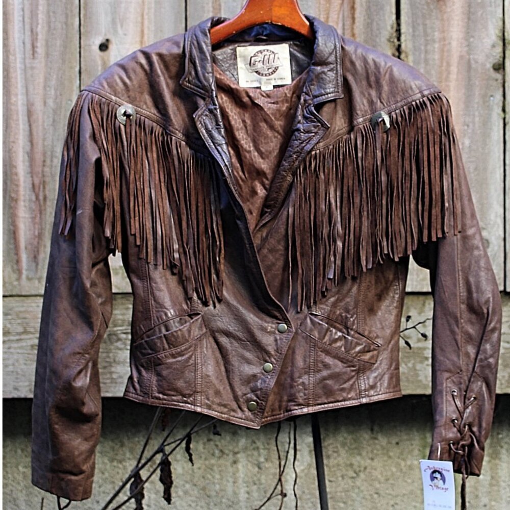 Vintage 1980s Over-the-Top Fringe Leather Bomber Jacket from Aubergine Med