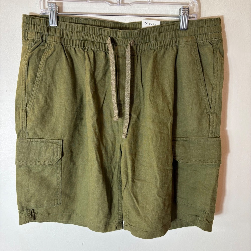 Lucky Brand Mens Cargo Shorts 9" Inseam Olive Green Linen‎ Blend XL