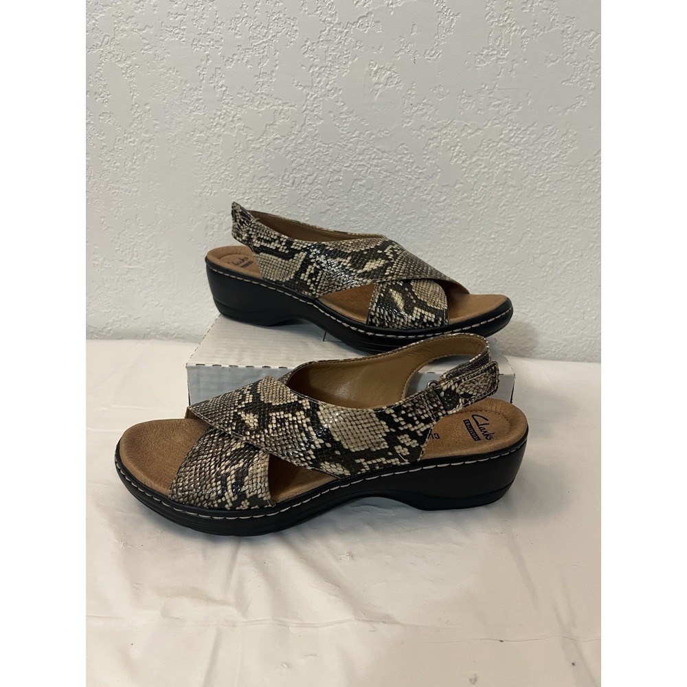 Clarks Hayla Heaven Womens Slingback Snakeskin Sandals Shoes‎ 9 Beige 60663880