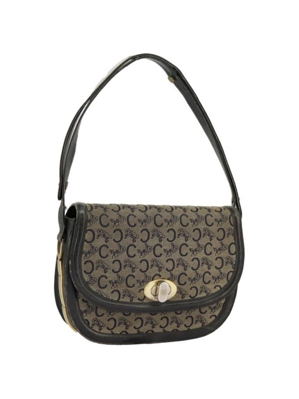 Authentic CELINE C Sulky Shoulder Bag Canvas Navy Beige