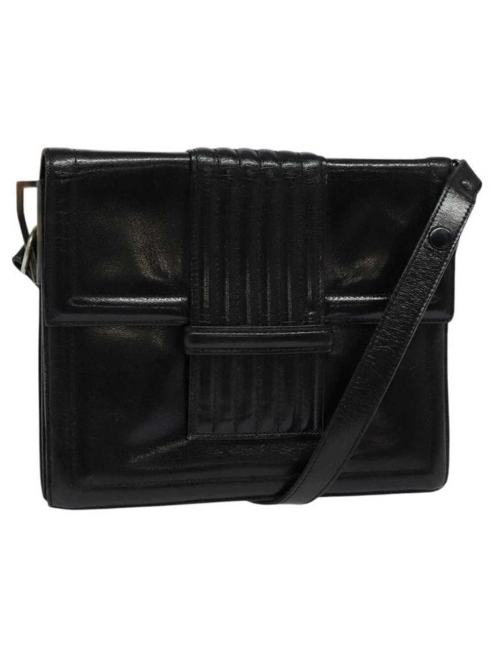 Authentic SAINT LAURENT Shoulder Bag Leather Black Silver