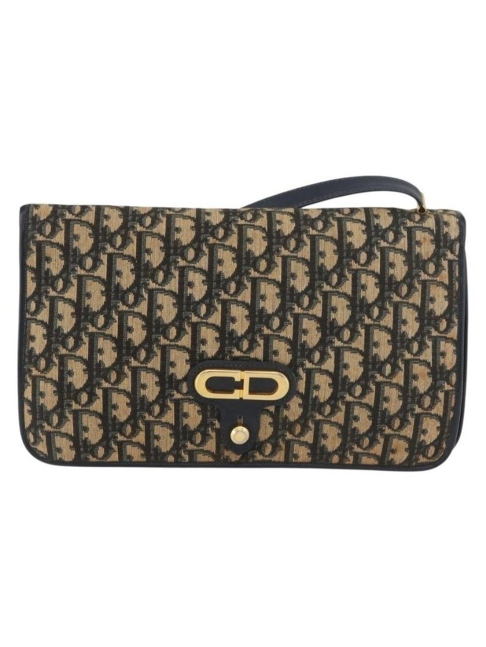 Authentic Christian Dior Trotter Canvas Shoulder Bag Navy Gold - Picture 7 of 16