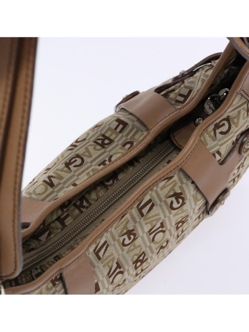Authentic Salvatore Ferragamo Shoulder Bag Canvas Leather Beige Silver - Picture 13 of 16