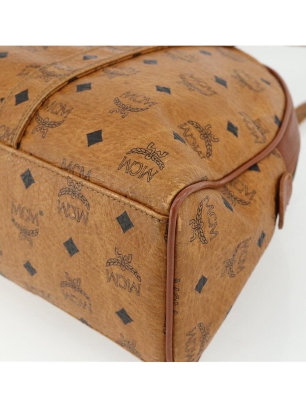 Authentic MCM Vicetos Logogram Shoulder Bag PVC Leather Brown Gold - Picture 9 of 16