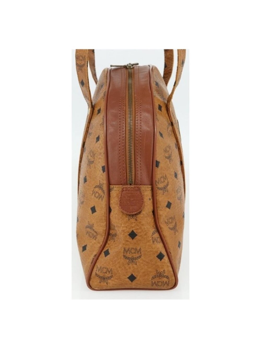 Authentic MCM Vicetos Logogram Shoulder Bag PVC Leather Brown Gold - Picture 4 of 16