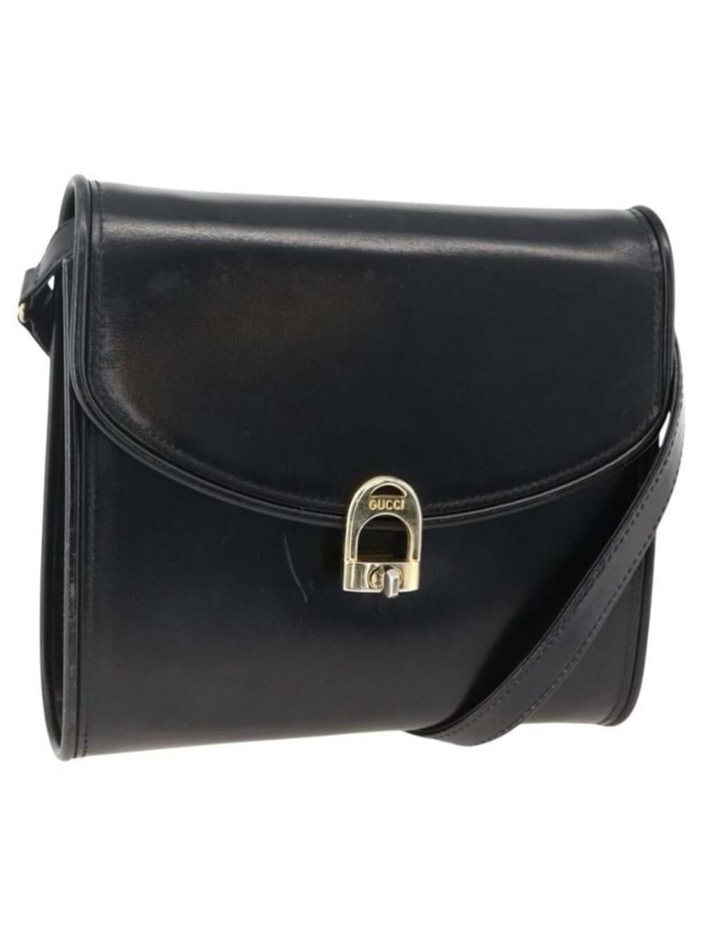 Authentic GUCCI Shoulder Bag Leather Black Gold