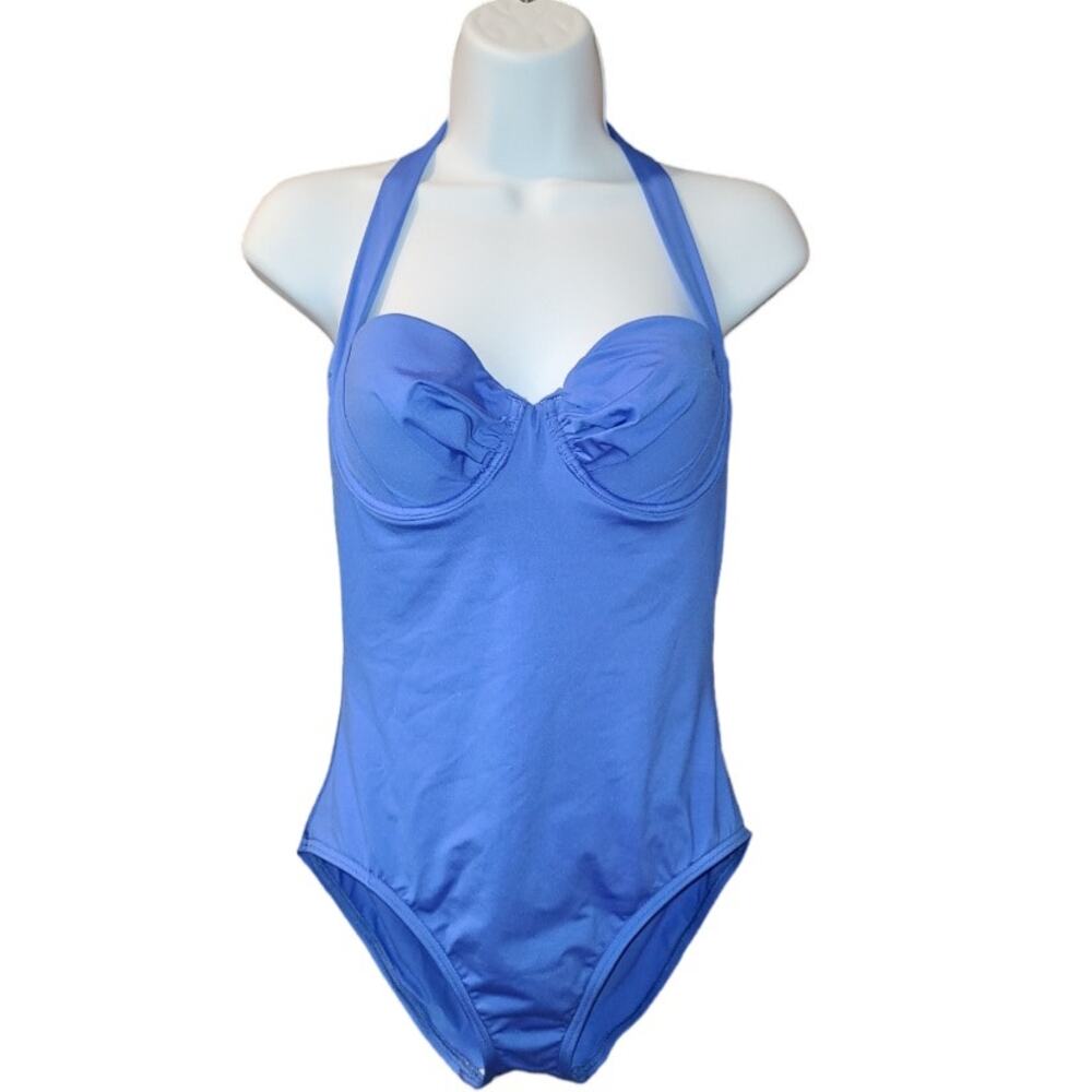 Boston Proper Sculpting Blue Halter One Piece Swimsuit Sz 8 Resort Luxury NWOT