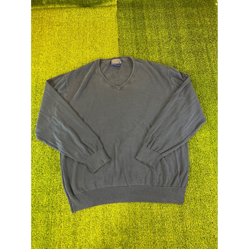Pendleton Mens XL Navy Blue Cotton Silk Blend V-Neck Long Sleeve Knit‎ Sweater