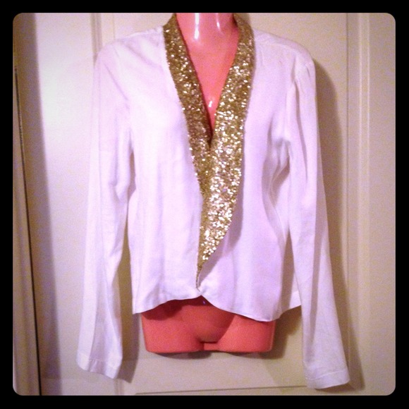 White blazer with gold trimming