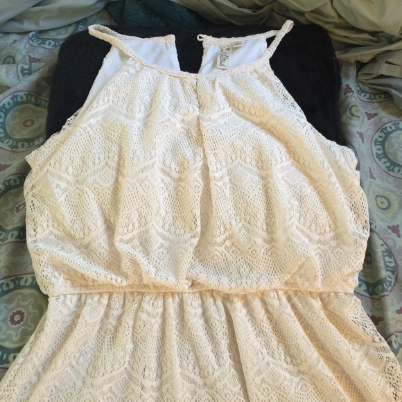 Off White Lace Halter Dress