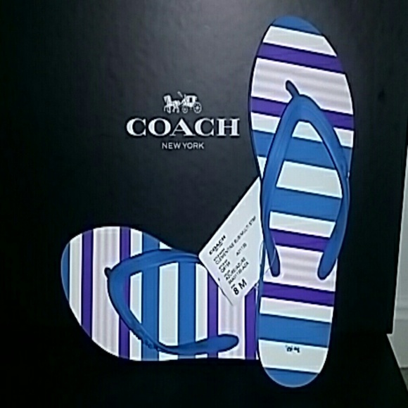 NWT Authentic Coach Flip Flops - Clementine Stripe