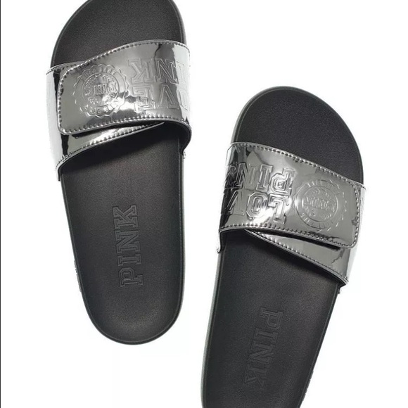 🆕NWT VS PINK silver metallic slides