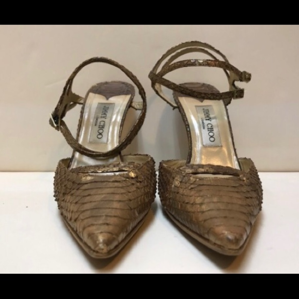 Jimmy Choo Gold tone snakeskin pumps - Picture 2 of 8